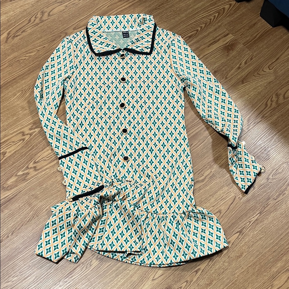 SHEIN dress Orange and Green Diamond Pattern